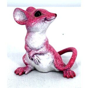 Kitty's Critters Weensy Pink White Enamel Bronze Mouse 2.5" Vintage
